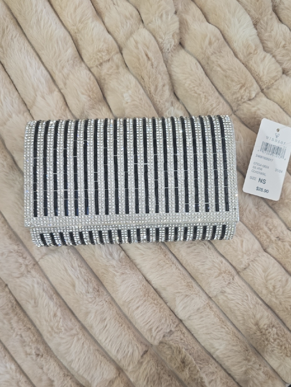 Silver Crystal Striped Clutch